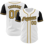 Weißes Baseball-Trikot mit zwei authentischen alten benutzerdefinierten Gold-Schwarz-Tönen Weißes Baseball-Trikot mit zwei authentischen alten benutzerdefinierten Gold-Schwarz-Tönen
