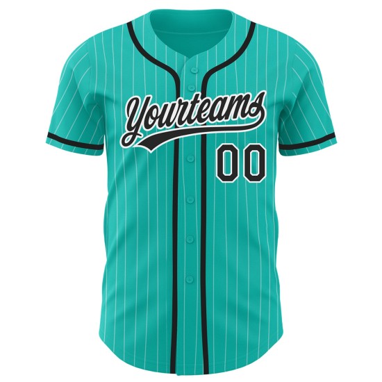 Weißes authentisches Jersey, schwarzer Nadelstreifen, Aqua, benutzerdefinierter Baseball Weißes authentisches Jersey, schwarzer Nadelstreifen, Aqua, benutzerdefinierter Baseball