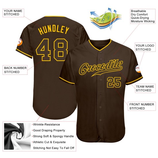 Braun-Gold Baseball Jersey Braun Custom Authentic Braun-Gold Baseball Jersey Braun Custom Authentic