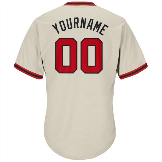 Baseball Custom Rib-Strick Authentic Creme Shirt Jersey Throwback Rot-Schwarz Baseball Custom Rib-Strick Authentic Creme Shirt Jersey Throwback Rot-Schwarz