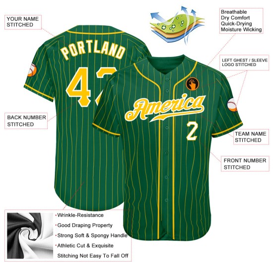 Authentisches Kelly Gold Baseball Grün Nadelstreifen Trikot Gold-Weiß Custom Authentisches Kelly Gold Baseball Grün Nadelstreifen Trikot Gold-Weiß Custom