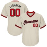 Baseball Custom Rib-Strick Authentic Creme Shirt Jersey Throwback Rot-Schwarz Baseball Custom Rib-Strick Authentic Creme Shirt Jersey Throwback Rot-Schwarz