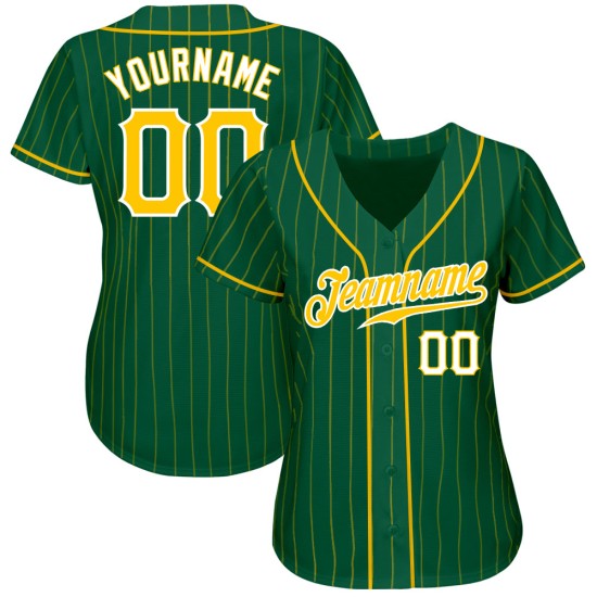 Authentisches Kelly Gold Baseball Grün Nadelstreifen Trikot Gold-Weiß Custom Authentisches Kelly Gold Baseball Grün Nadelstreifen Trikot Gold-Weiß Custom