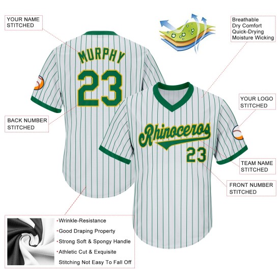 Throwback Shirt Baseball Kelly Rib-Strick Custom Green Jersey Authentic Nadelstreifen Weiß Grün-Gold Kelly Throwback Shirt Baseball Kelly Rib-Strick Custom Green Jersey Authentic Nadelstreifen Weiß Grün-Gold Kelly