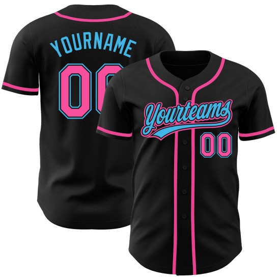 Pink-Sky Authentic Schwarz Blau Baseball Custom Jersey Pink-Sky Authentic Schwarz Blau Baseball Custom Jersey