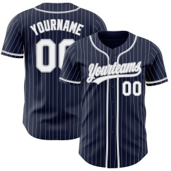 Jersey Navy Weiß-Grau Nadelstreifen Authentic Baseball Custom Weiß