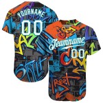 Graffiti Geometrische 3D Custom Weiß-Blaugrün Muster Authentische Baseball Jersey Graffiti Geometrische 3D Custom Weiß-Blaugrün Muster Authentische Baseball Jersey