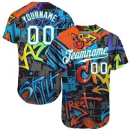 Graffiti Geometrische 3D Custom Weiß-Blaugrün Muster Authentische Baseball Jersey