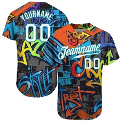 Graffiti Geometrische 3D Custom Weiß-Blaugrün Muster Authentische Baseball Jersey